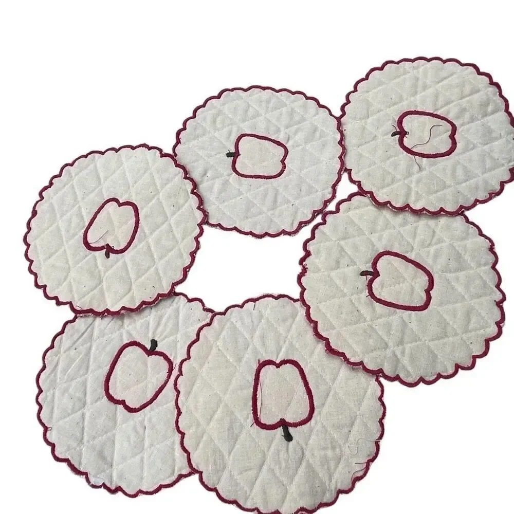 Handmade lot of 6 coasted hot pads, quilted gingham apples.
